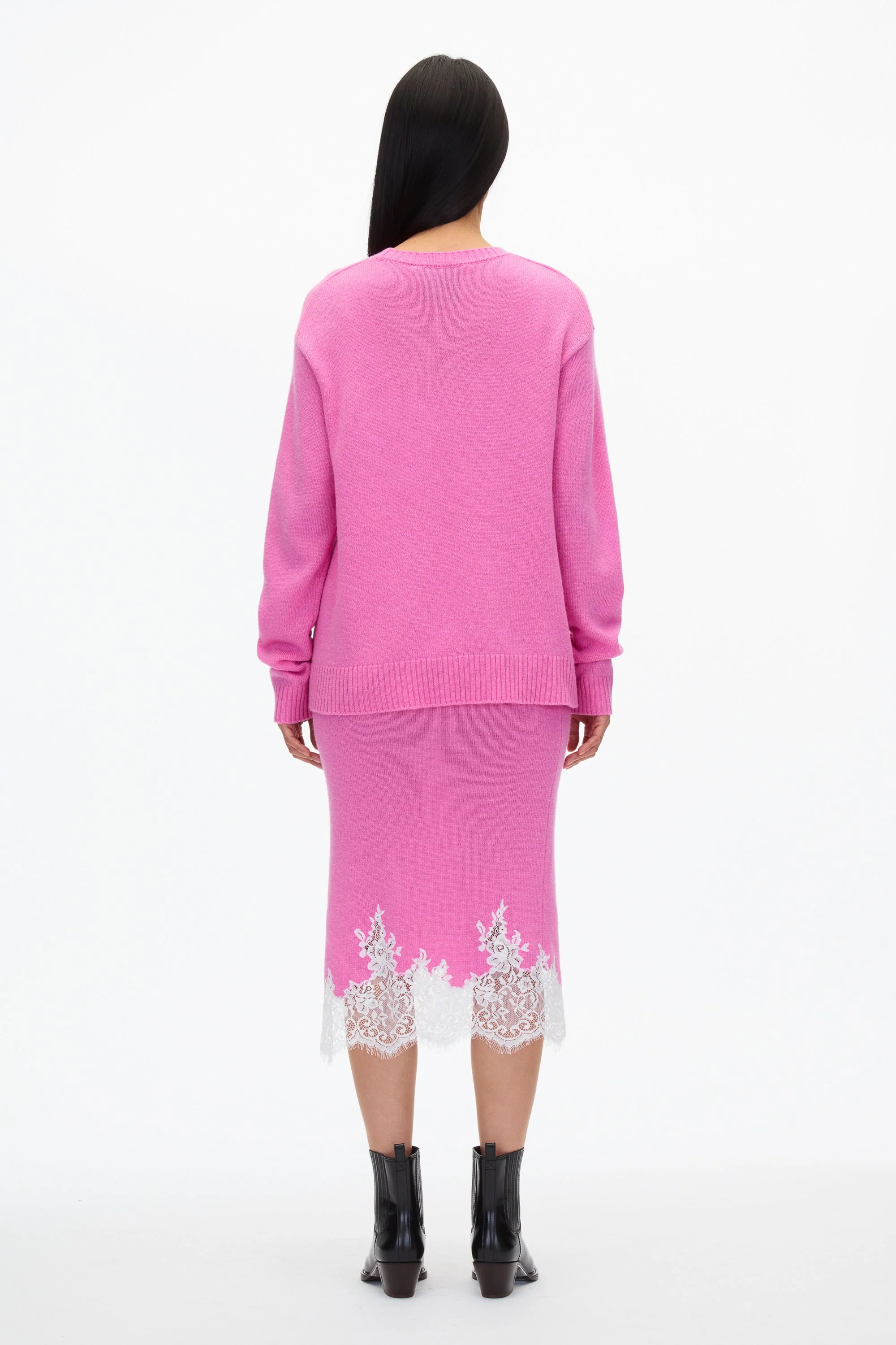 French Tuck Knit Dress with Lace Trim - Image 15