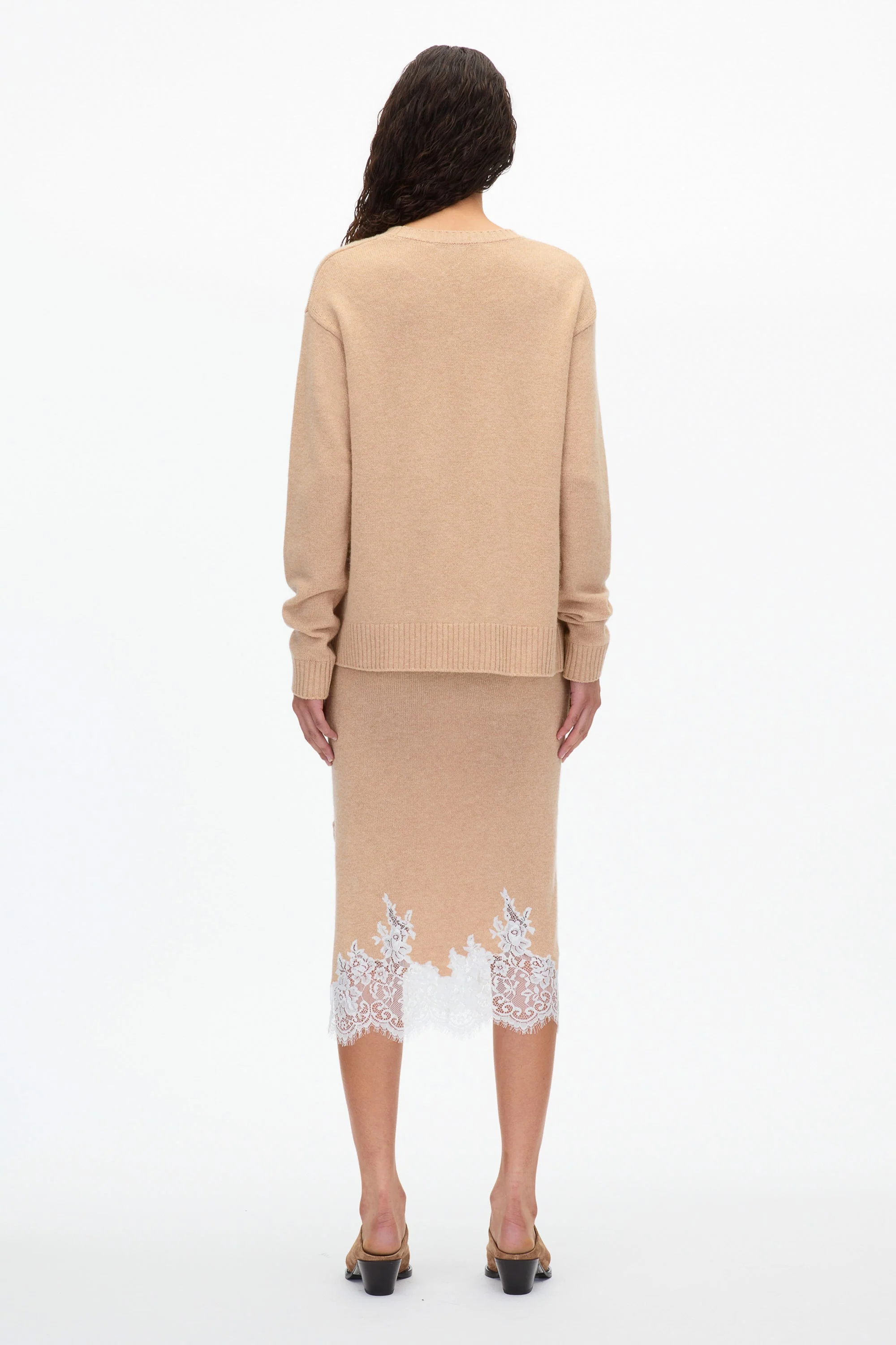 French Tuck Knit Dress with Lace Trim - Image 9