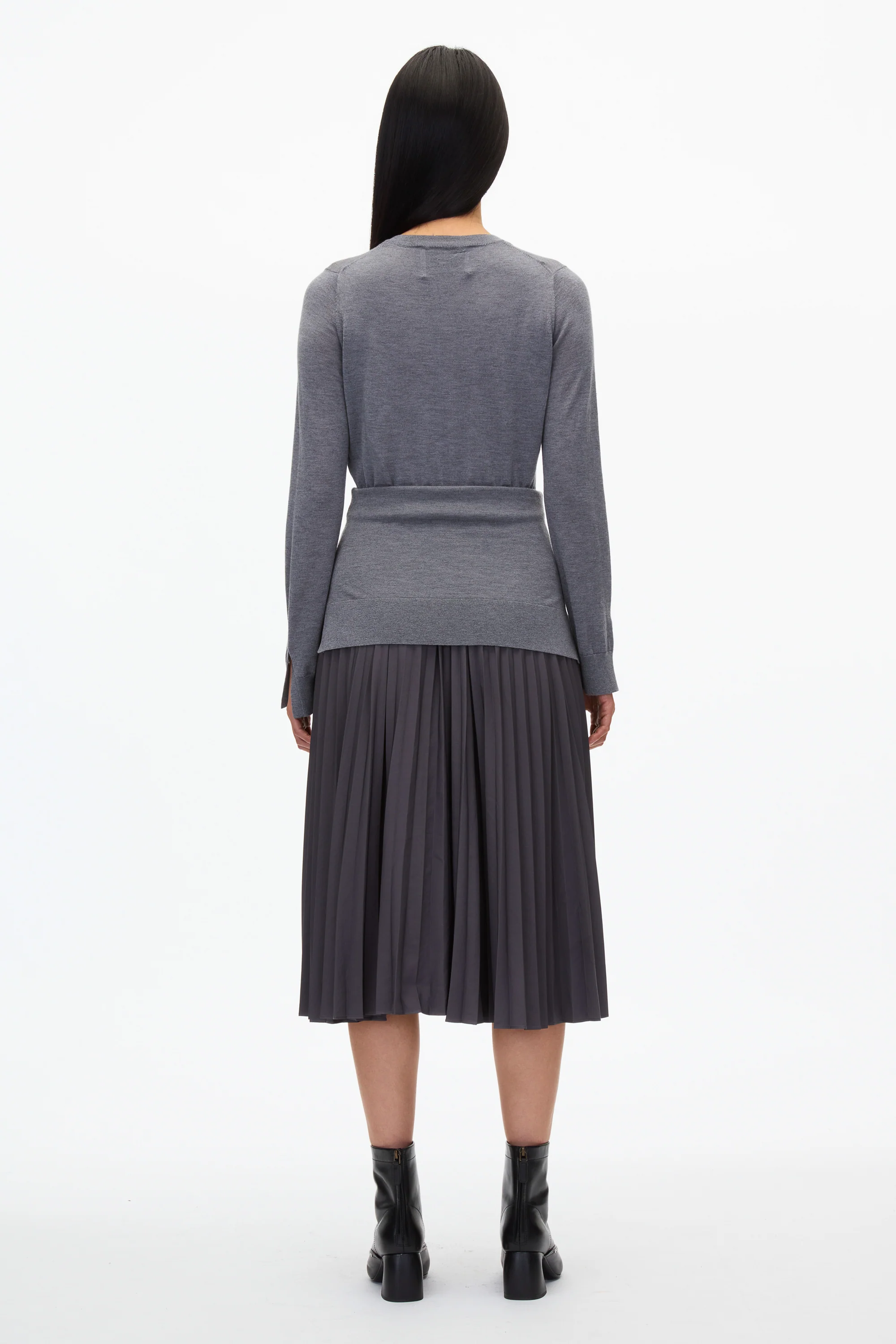 Combo Pleated Dress with Tie Waist - Image 3