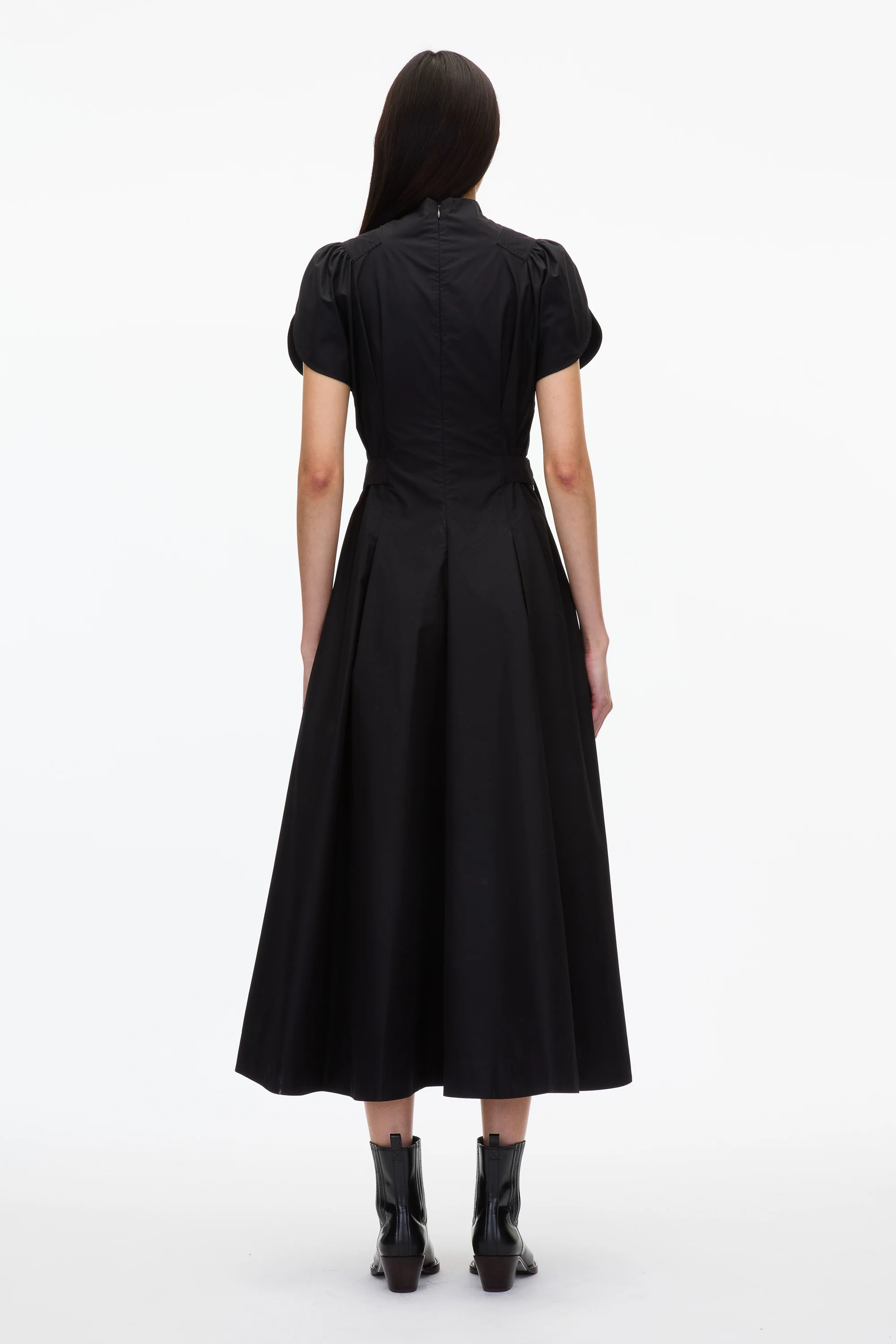 Puff Sleeve Poplin Flare Dress - Image 4