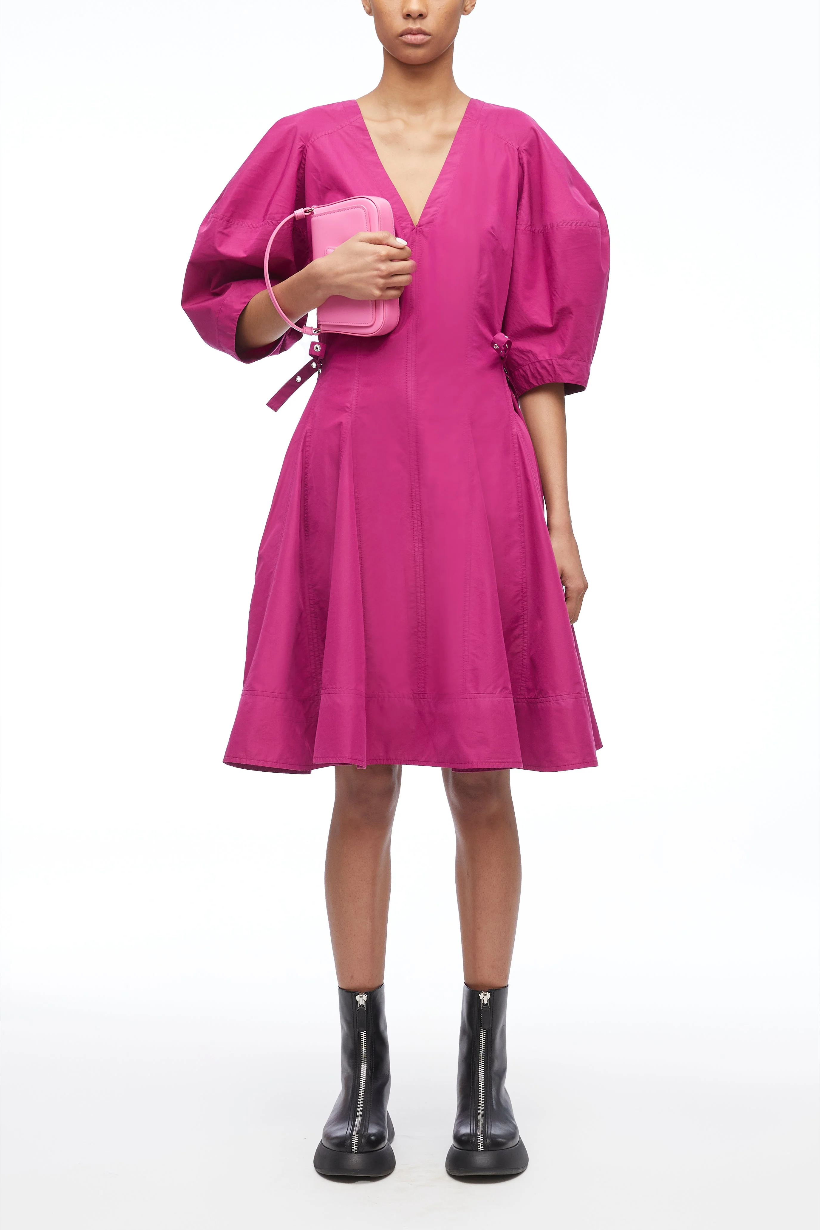 Puff Sleeve V-Neck Short Godet Dress - Image 4