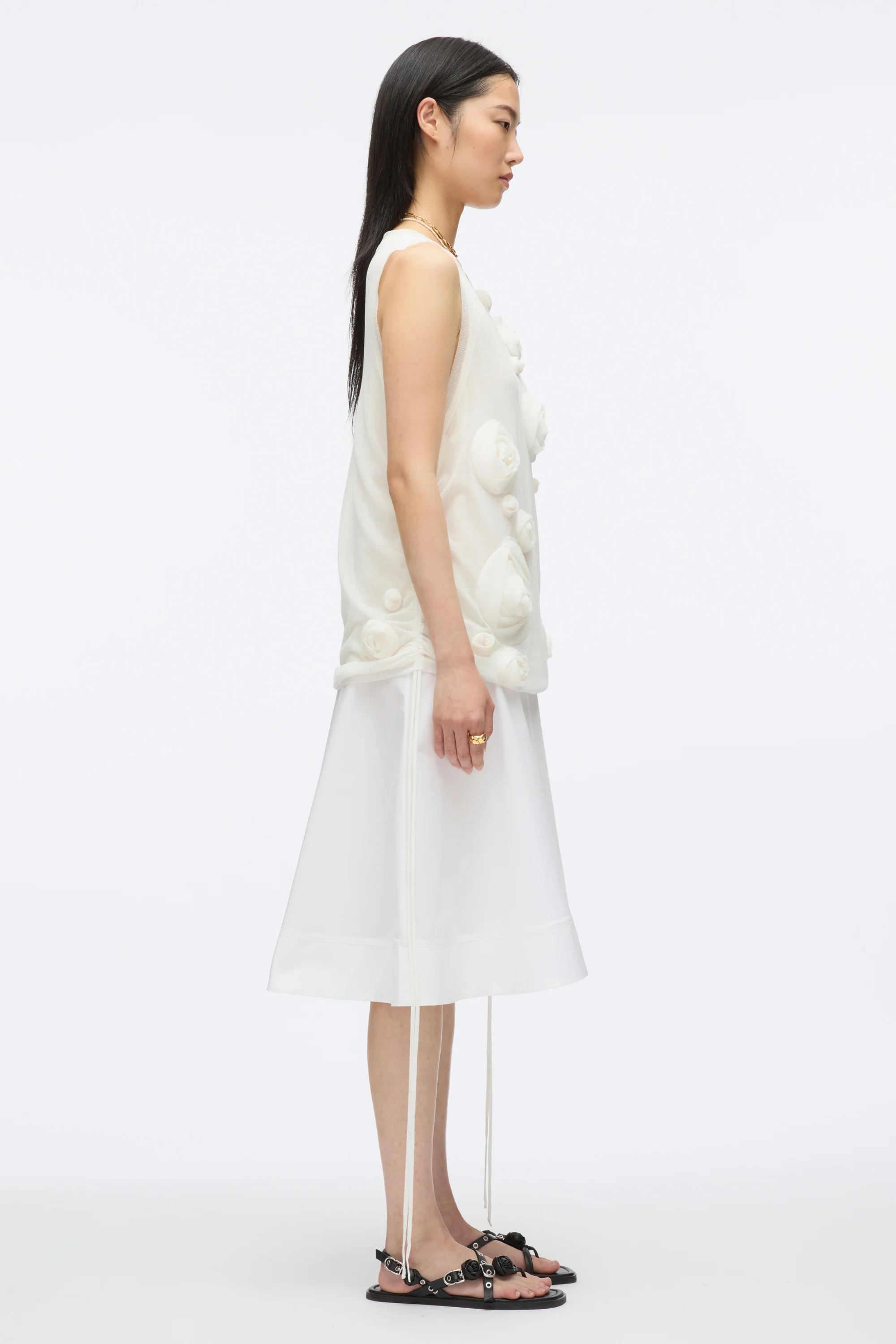 Gauze Combo Tank Dress with Rosettes - Image 4