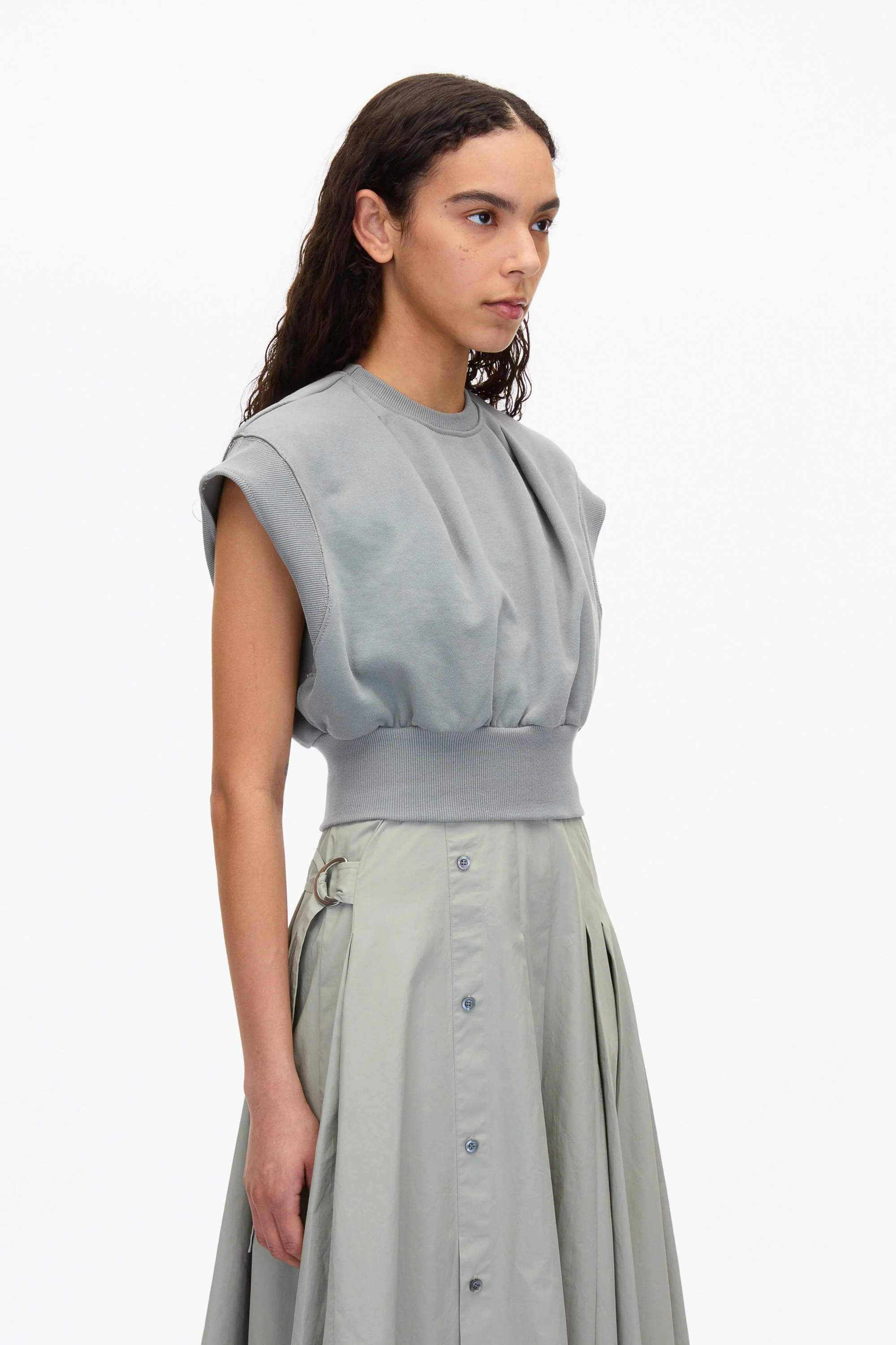 Sweatshirt Combo Dress with Pleated Skirt - Image 10