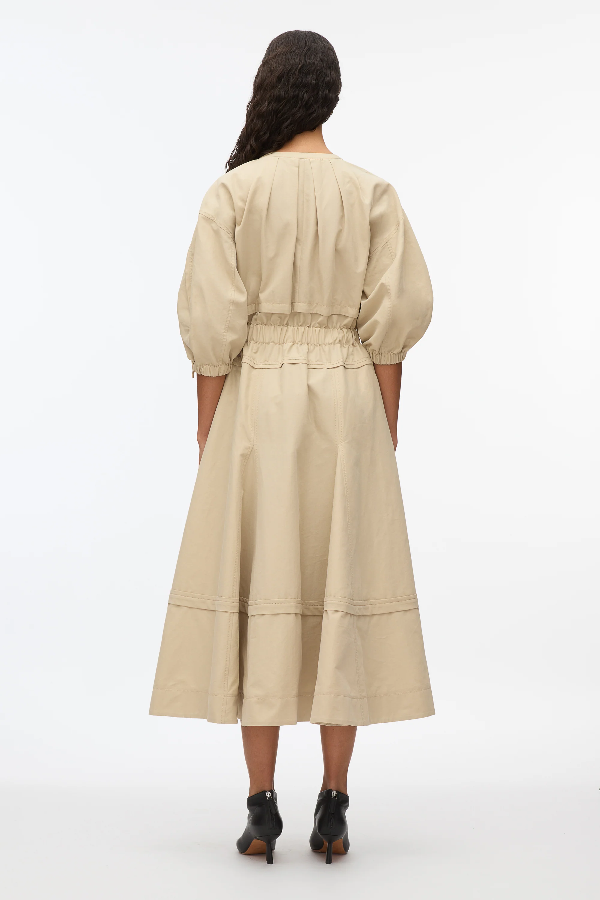 Cinched V-Neck Dress with Gathered Sleeves - Image 4