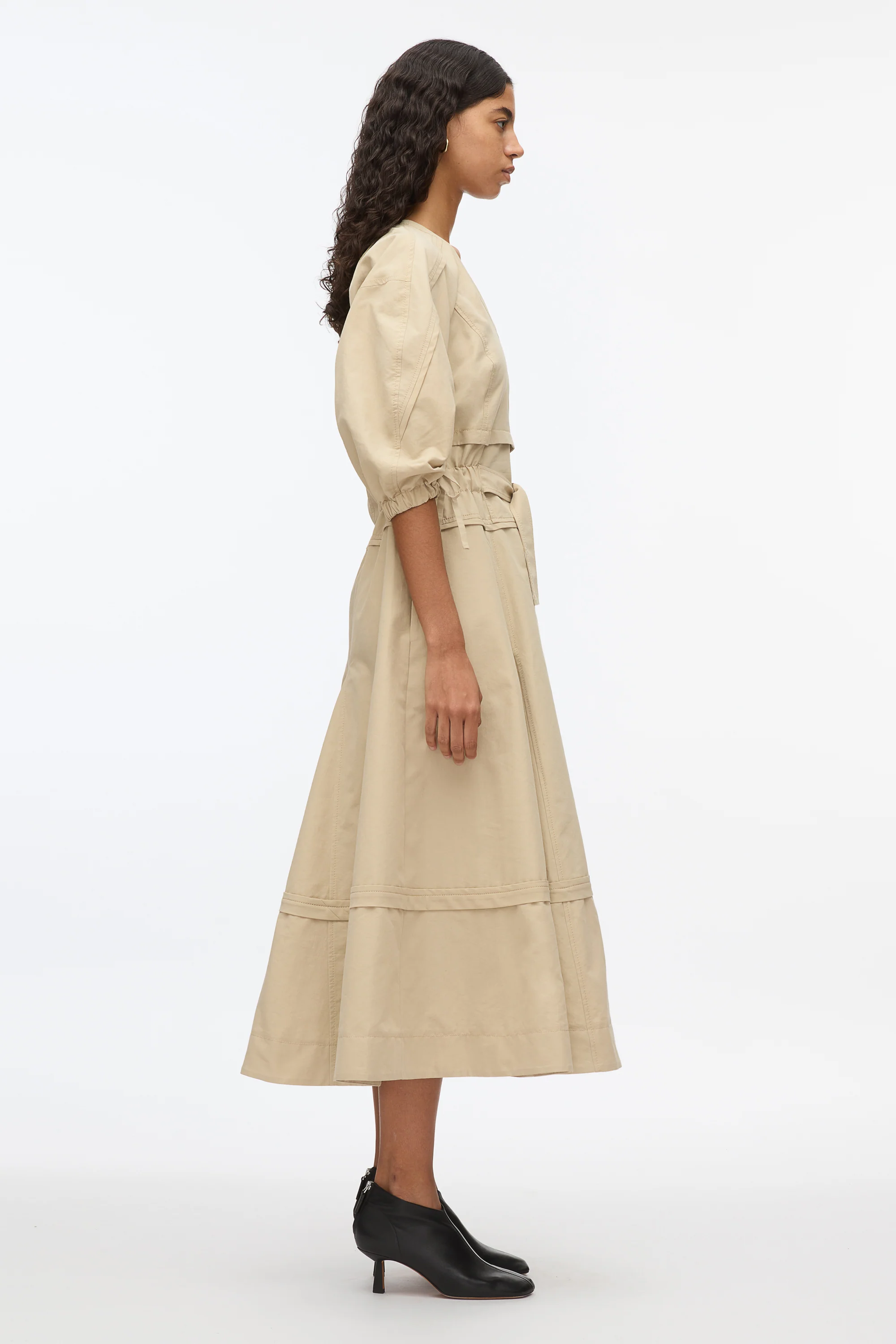 Cinched V-Neck Dress with Gathered Sleeves - Image 6